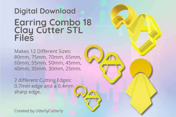 Clay Cutter STL File: Art Deco Sun Earring Combo 18
