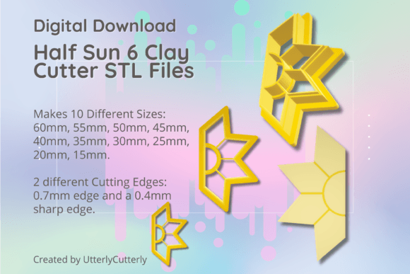 Clay Cutter STL File: Half Sun 6 Design