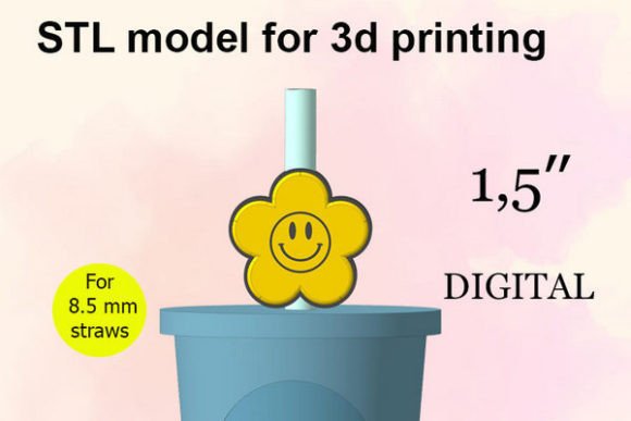 Daisy Smile Straw Topper STL Design