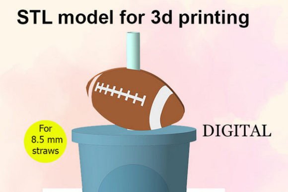 Rugby Ball Straw Topper STL File for 3D Printing